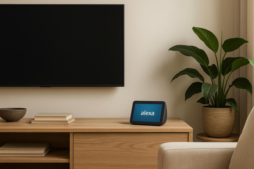 alexa en el salon en una casa inteligente